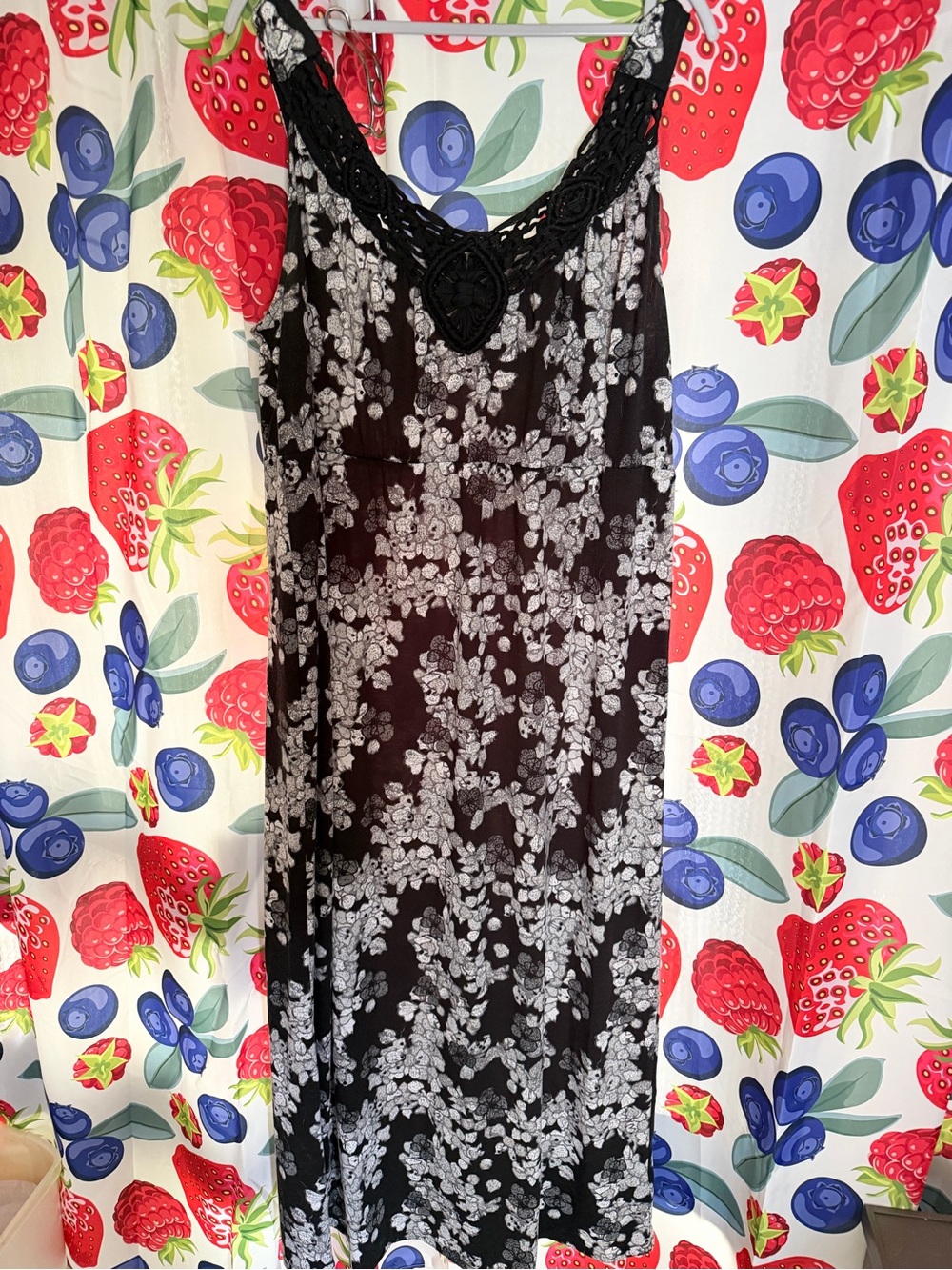 Black Floral Sleeveless Maxi Dress with Crochet Neckline